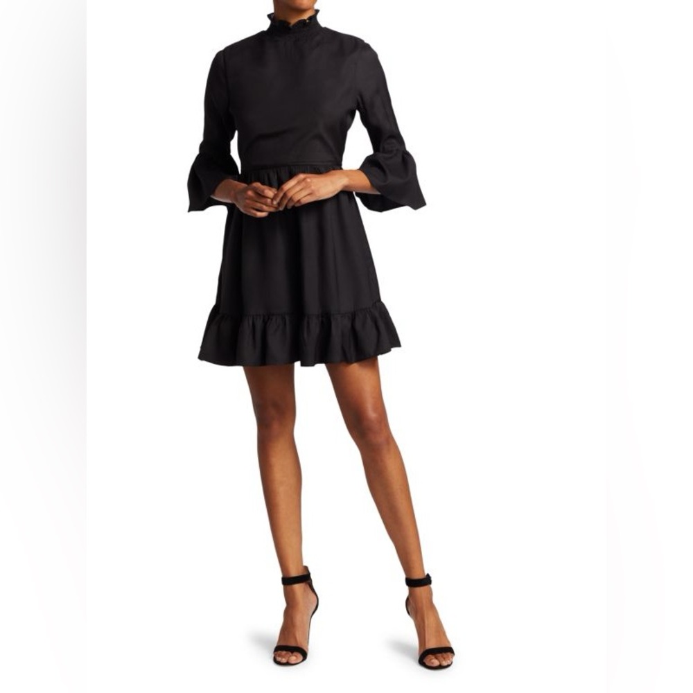 ALICE + OLIVIA Aislyn Flutter-Sleeve Tiered Mini Dress In Black Size 2 New